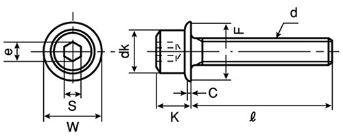 鋼 フランジヘッド (フランジ付き六角穴付きボルト)(日本ファスナー工業製) 製品図面