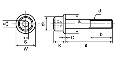 鋼 フランジソケット (フランジ付き六角穴付きボルト)(富信製) 製品図面