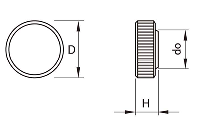 サムノブ(黒)(丸型ローレット付) 六角穴付ボルト圧入用キャップのみ 製品図面