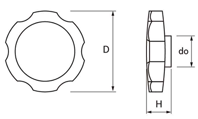 サムノブ(黒)(菊型) 六角穴付ボルト圧入用キャップのみ 製品図面