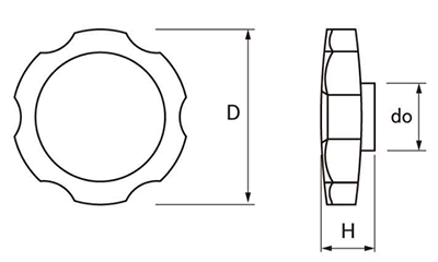 サムノブ(グレー)(菊型) 六角穴付ボルト圧入用キャップのみ 製品図面