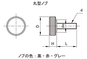 鋼 サムスクリュー(全ねじ)(グレー)(丸型ローレット付き) 製品図面