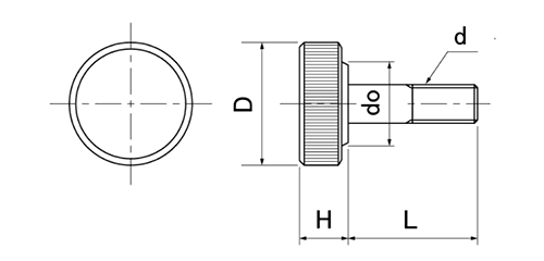 鋼 サムスクリュー(半ねじ)(黒色)(丸型ローレット付き)(M6-φ26) 製品図面