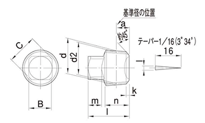 鋼 四角頭付きテーパねじプラグ-SH型(阪村産業製) 製品図面