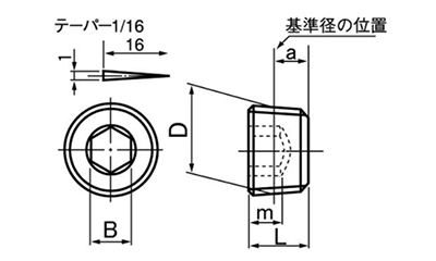 鋼 六角穴付テーパねじプラグ(浮き)(極東製作所製) 製品図面