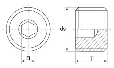 鋼 ロックネジ(1種)(六角穴付き止めねじ)(M12以上細目) 製品図面