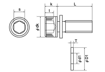 鋼 六角穴付きボルト(キャップスクリュー) P＝1(JIS 平座組込)(全ねじ)(岡井鉄工製) 製品図面