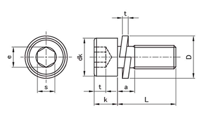 鋼 WA-S 六角穴付きボルト(キャップスクリュー) P＝2 (バネ座組込)(全ねじ)(アンスコ製) 製品図面
