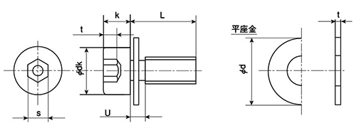 鋼 六角穴付きボルト(キャップスクリュー) PK＝1(JIS小形平座組込)(全ねじ) 製品図面
