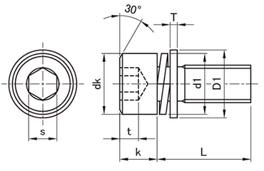 鋼 WAソケット(キャップスクリュ)SPタイプ (バネ座+ISO平座)(日産ねじ製) 製品図面