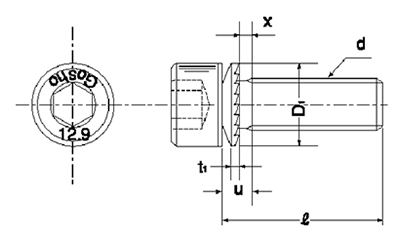 鋼12.9 GT-S CAP(キャップスクリュー)GT-SA型座金組込(互省製) 製品図面