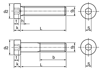 鋼 12.9 六角穴付き低頭ボルト(キャップスクリュー)(輸入品・YFSジャパン) 製品図面