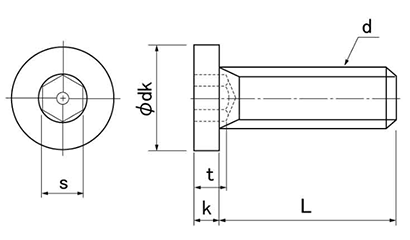 鋼 六角穴付きボルト(キャップスクリュー)(極低頭・小頭タイプ)(日産ネジ製) 製品図面