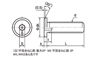 鋼 NSローヘッド パワーエイト(キャップスクリュー)(極薄超低頭)(日産ネジ製) 製品図面
