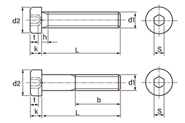 鋼8.8 六角穴付き ローヘッドキャップ (低頭タイプ)(レンチ7mm) 製品図面