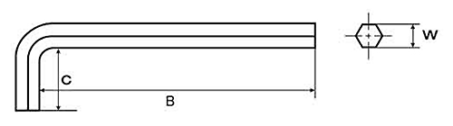 L形六角レンチ(六角棒スパナ・ショートタイプ)(インチ・ウイット)(アンブラコ製) 製品図面