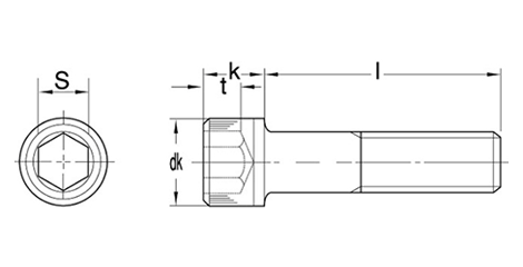ステンレス 六角穴付きボルト(キャップスクリュー)(インチ・ウイット) 製品図面
