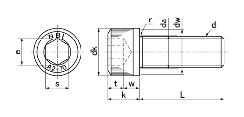 鋼 六角穴付きボルト(キャップスクリュー)(全ねじ)(日本鋲螺製) 製品図面