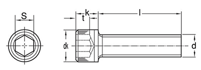 ステンレス 六角穴付きボルト(キャップスクリュー)(左ねじ)(全ねじ) 製品図面