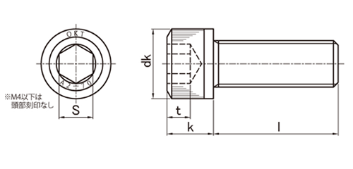 ステンレス 六角穴付きボルト(キャップスクリュー)(左ねじ)(興津螺旋製) 製品図面