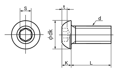 ステンレス 六角穴付きボタンボルト(ボタンキャップ)(JIS規格)(光精工製) 製品図面