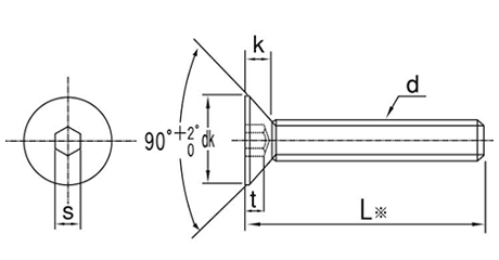 ステンレス 六角穴付き皿頭 ボルト(皿頭 キャップ)(JIS規格) 製品図面