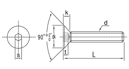 ステンレス 六角穴付き皿頭 ボルト(皿頭 キャップ)(DIN規格)(日星製) 製品図面