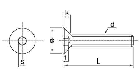 ステンレス 六角穴付き皿頭 ボルト(皿頭 キャップ)(JIS規格)(興津製) 製品図面