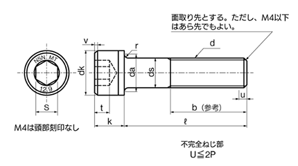 ステンレス 六角穴付きボルト モーションタイト (キャップスクリュー)(緩み防止)(日産ネジ製) 製品図面