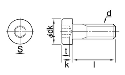 ステンレス SUS316L(A4) 六角穴付き低頭ボルト(ローヘッドキャップスクリュー) 製品図面