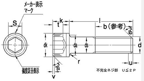 ステンレス SUS329J4L 六角穴付きボルト(キャップスクリュー)(高濃度塩化物用)(切削品) 製品図面