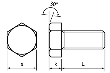 鉄 六角ボルト(全ねじ)(国産品) 製品図面