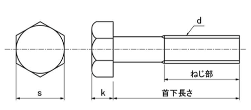 鉄 六角ボルト(カットボルト)(インチ・ウイット)(*) 製品図面