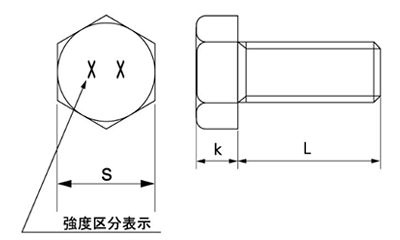 鋼 強度区分 8.8 六角ボルト (全ねじ・細目p＝1.5) 製品図面