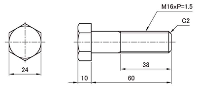 鋼 強度区分 8.8 六角ボルト (半ねじ・細目) 製品図面