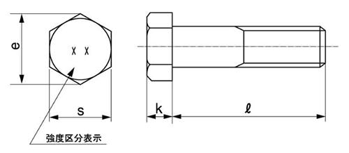 鋼 強度区分8.8 小型六角ボルト(半ねじ) 製品図面