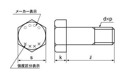 鋼 強度区分10.9 六角ボルト (その他細目) 製品図面