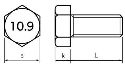 鋼 強度区分10.9 六角ボルト (左ねじ) 製品図面