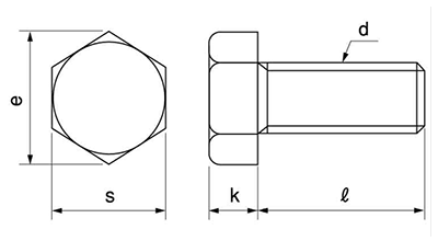 鋼 強度区分10.9 六角ボルト (全ねじ)(インチ・ウイットネジ) 製品図面