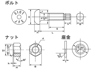 S10T 高力シャーボルト (構造用トルシア型高力ボルト) 製品図面