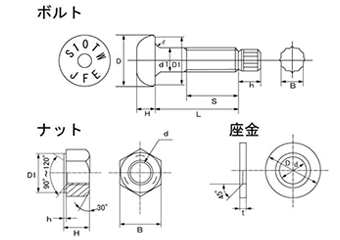 S10TW 高力シャーボルト耐候性 (構造用トルシア型高力ボルト) 日本ファスナー工業 製品図面