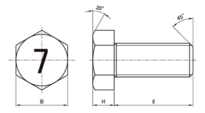 鋼 (7マーク)小形六角ボルト(全ねじ・細目) 製品図面