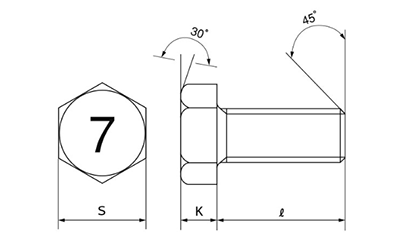鋼 (7マーク) 六角ボルト(全ねじ)(馬場品) 製品図面