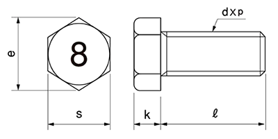 鋼 (8マーク)小型六角ボルト(全ねじ) 製品図面