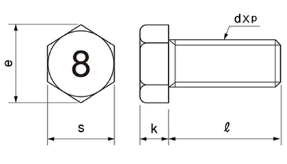 鋼 (8マーク)小型六角ボルト (全ねじ・細目) 製品図面