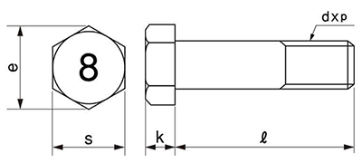 鋼 (8マーク)小形六角ボルト (半ねじ・細目) 製品図面