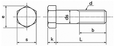 鉄 六角ボルト(半ねじ)(ヨット印) 製品図面