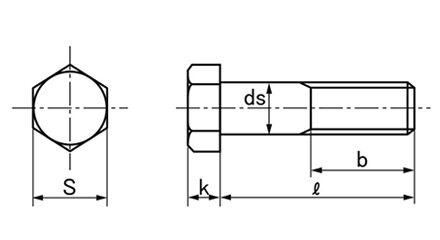 鉄 六角ボルト(半ねじ)(月盛工業製) 製品図面