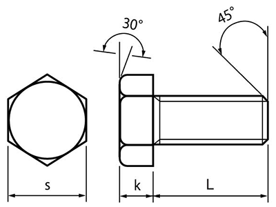鉄 六角ボルト(全ねじ)(輸入品) 製品図面