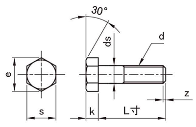 鋼 強度区分10.9 六角ボルト (輸入品) 製品図面